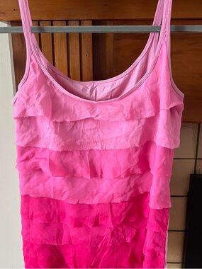 New York & Company y2k Pink Ombre Ruffle Tank Top